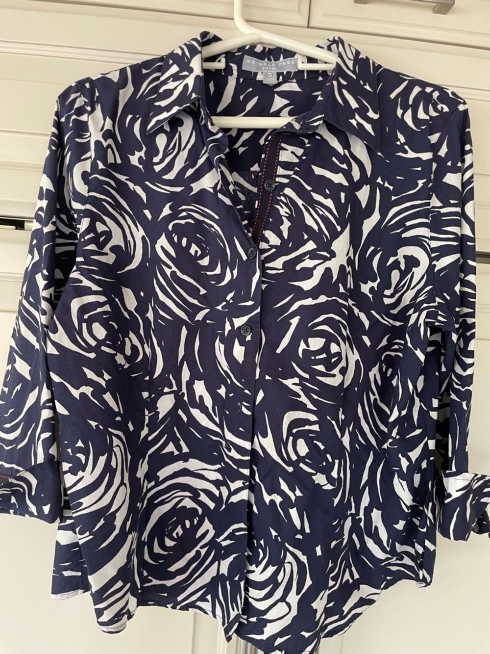 Charter Club Navy & White Abstract Floral Button-Down Shirt